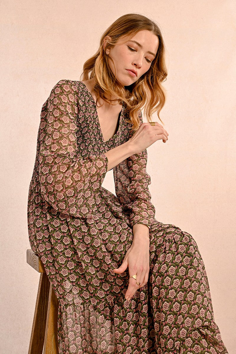 molly bracken maxi dress FLORAL PRINT MAXI Dress DARK RED MONA / XS