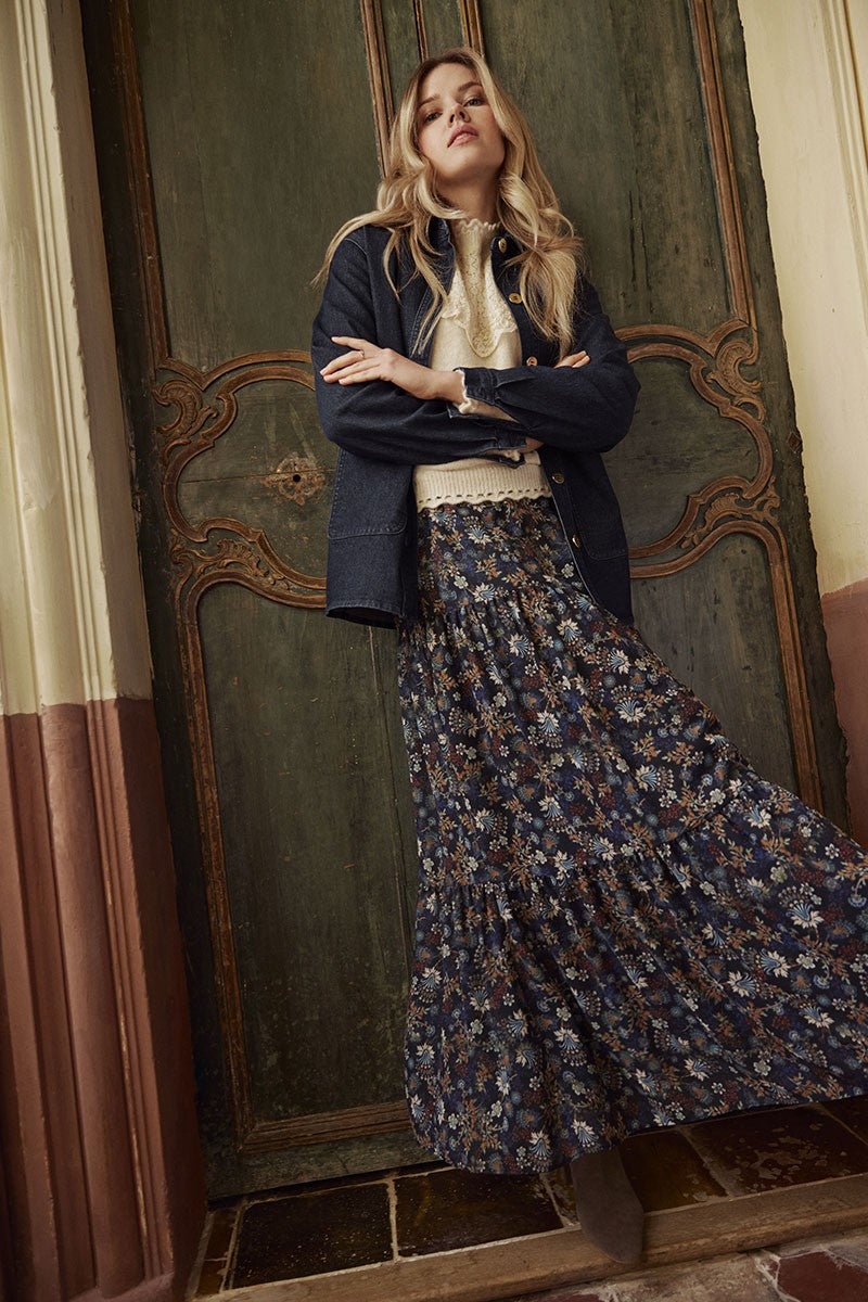 floral skirt dress long Green Floral Pleated Maxi Skirt - All Skirts