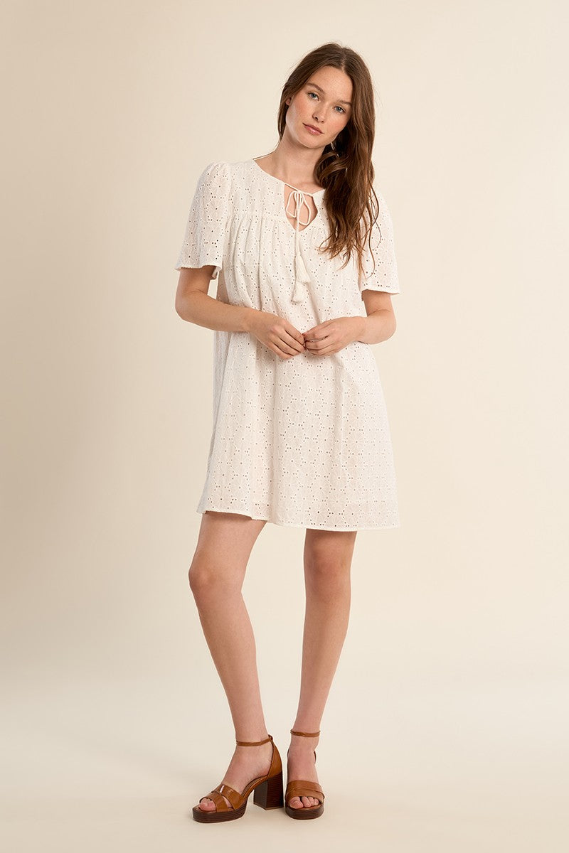 Cotton t-shirt dress, broderie anglaise Cotton t-shirt dress, broderie anglaise