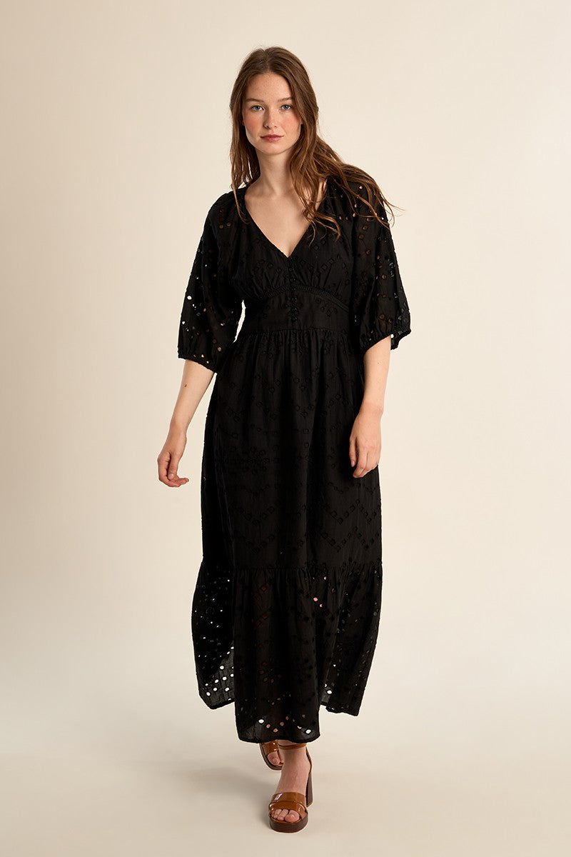 openwork embroidered dress Long cotton dress, openwork embroidery