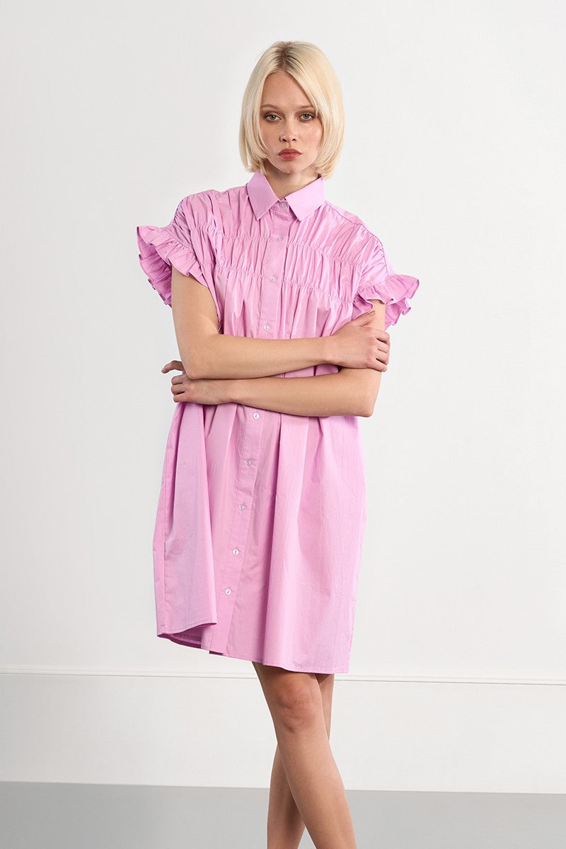 Cotton shirt dress, smocked