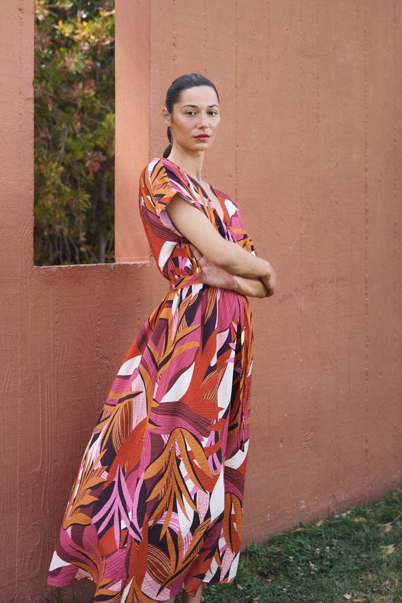 Graphic print maxi wrap dress