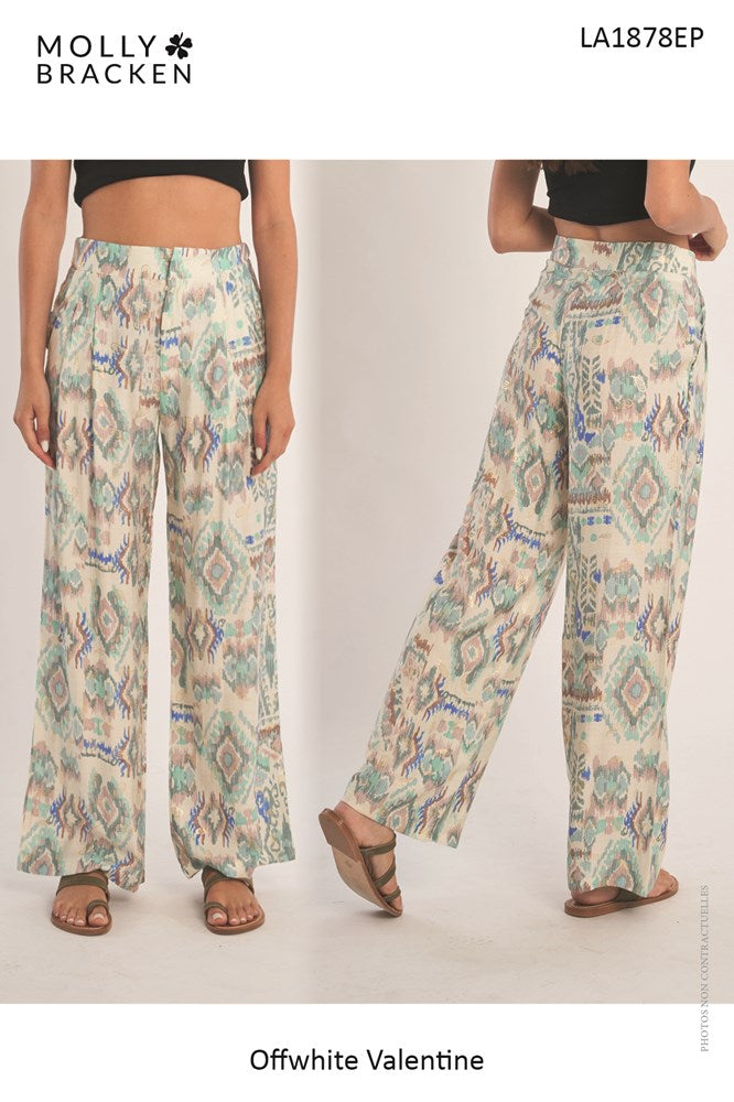 Straight trousers with ethnic pattern