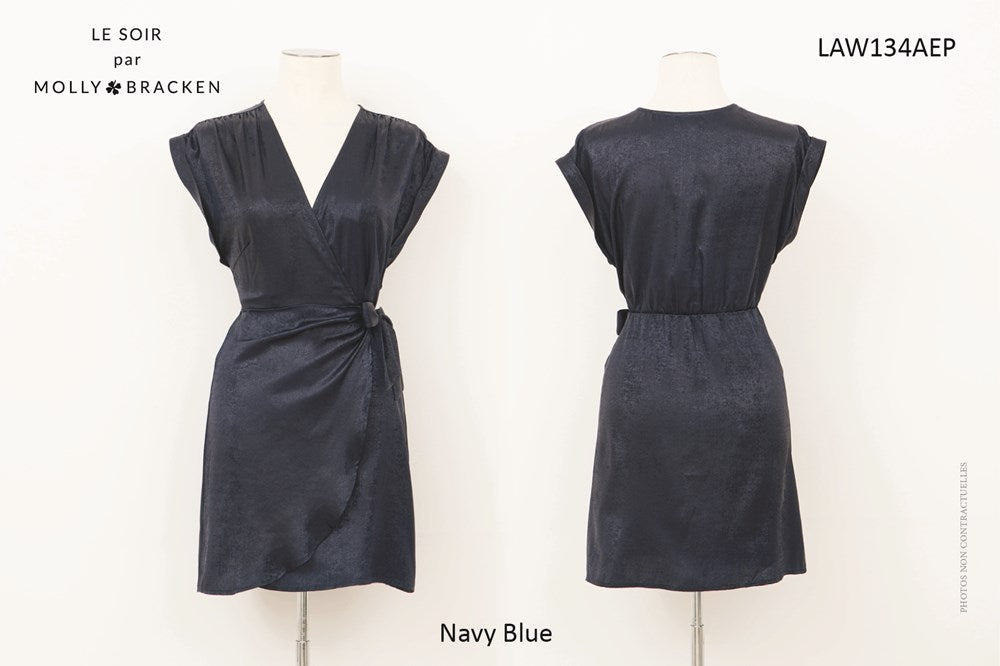 Short wrap dress, satin effect