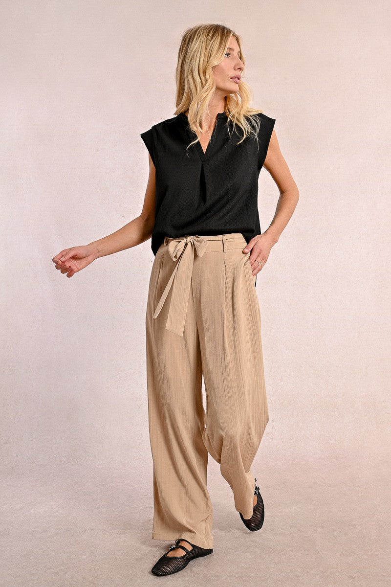 high waisted dress pants with tie Womens Wide Leg Dress Pants High Waisted Adjustable Tie Knot Belted Flowy Trousers Casual Loose Business Pants with Pockets Beige at Amazon Women's Clothing store