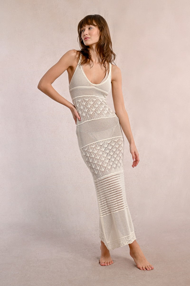openwork floor length dress Openwork Wide Strap Midi Dress