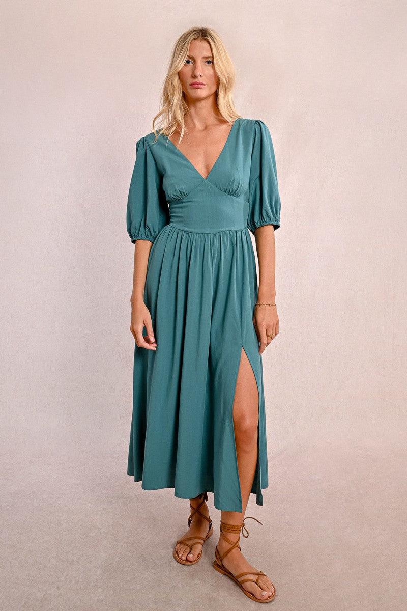 MID-LENGTH DRESS, SLIT MID-LENGTH DRESS, SLIT