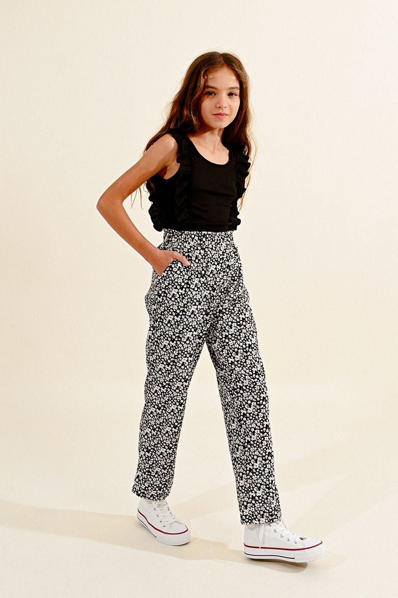 REGULAR FLORAL PANTS - BLACK MIMI - Molly Bracken E-Shop