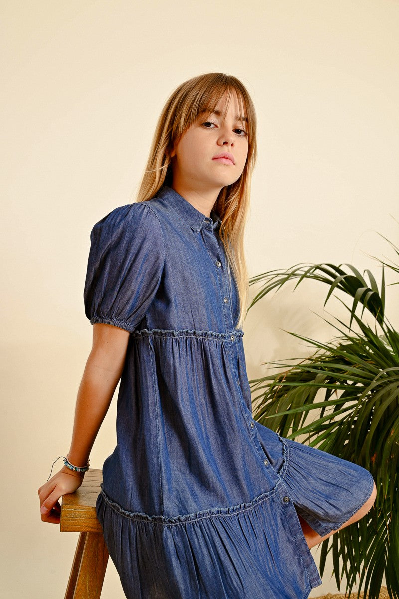 lyocell denim shirt dress Lyocell Denim Zip Up Midi Shirt Dress