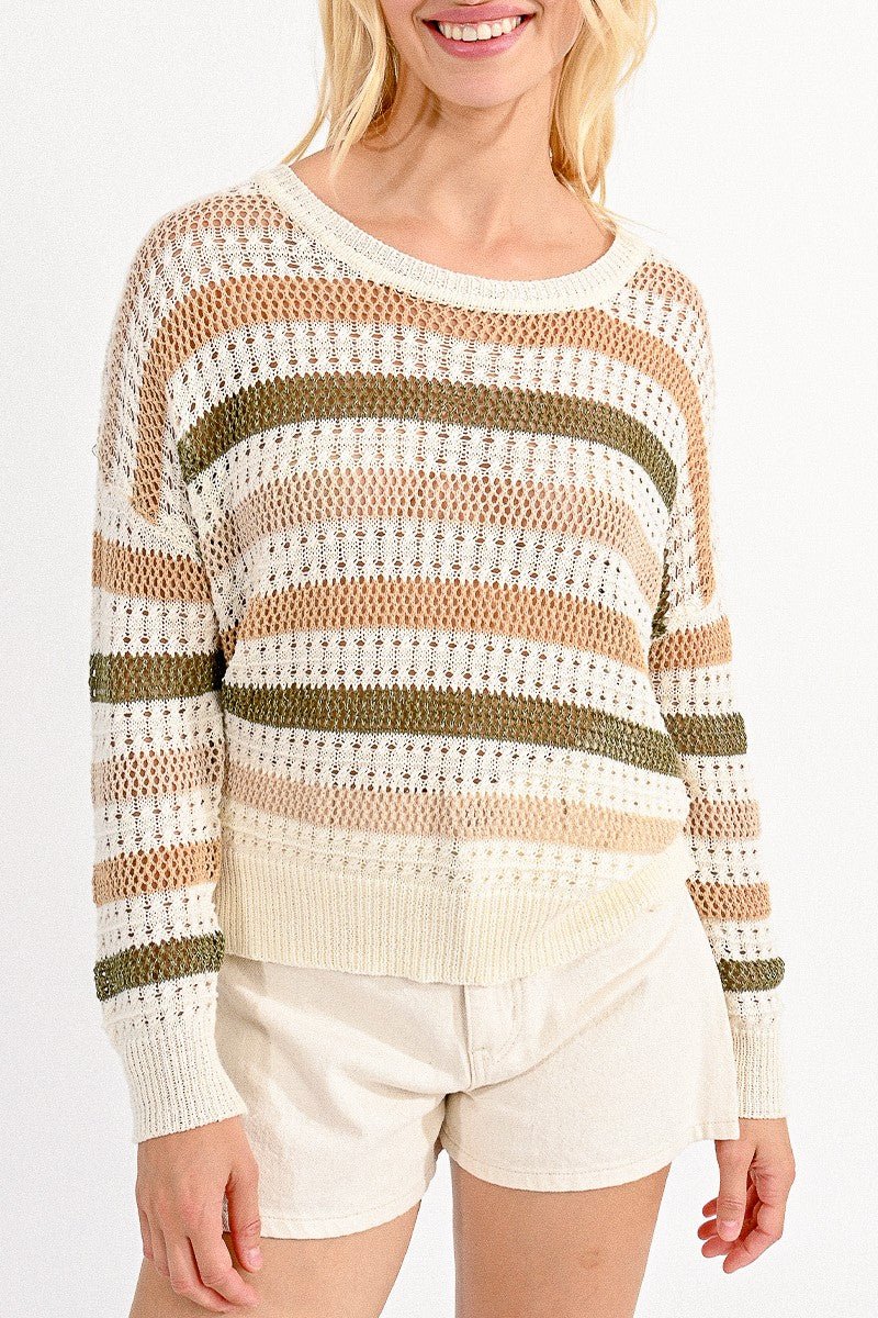 STRIPED OPENWORK JUMPER - KHAKI - Molly Bracken E-Shop