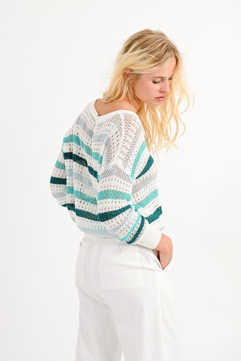 STRIPED OPENWORK JUMPER - EMERALD GREEN - Molly Bracken E-Shop