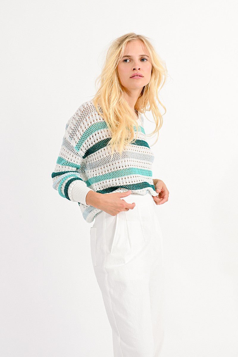STRIPED OPENWORK JUMPER - EMERALD GREEN - Molly Bracken E-Shop