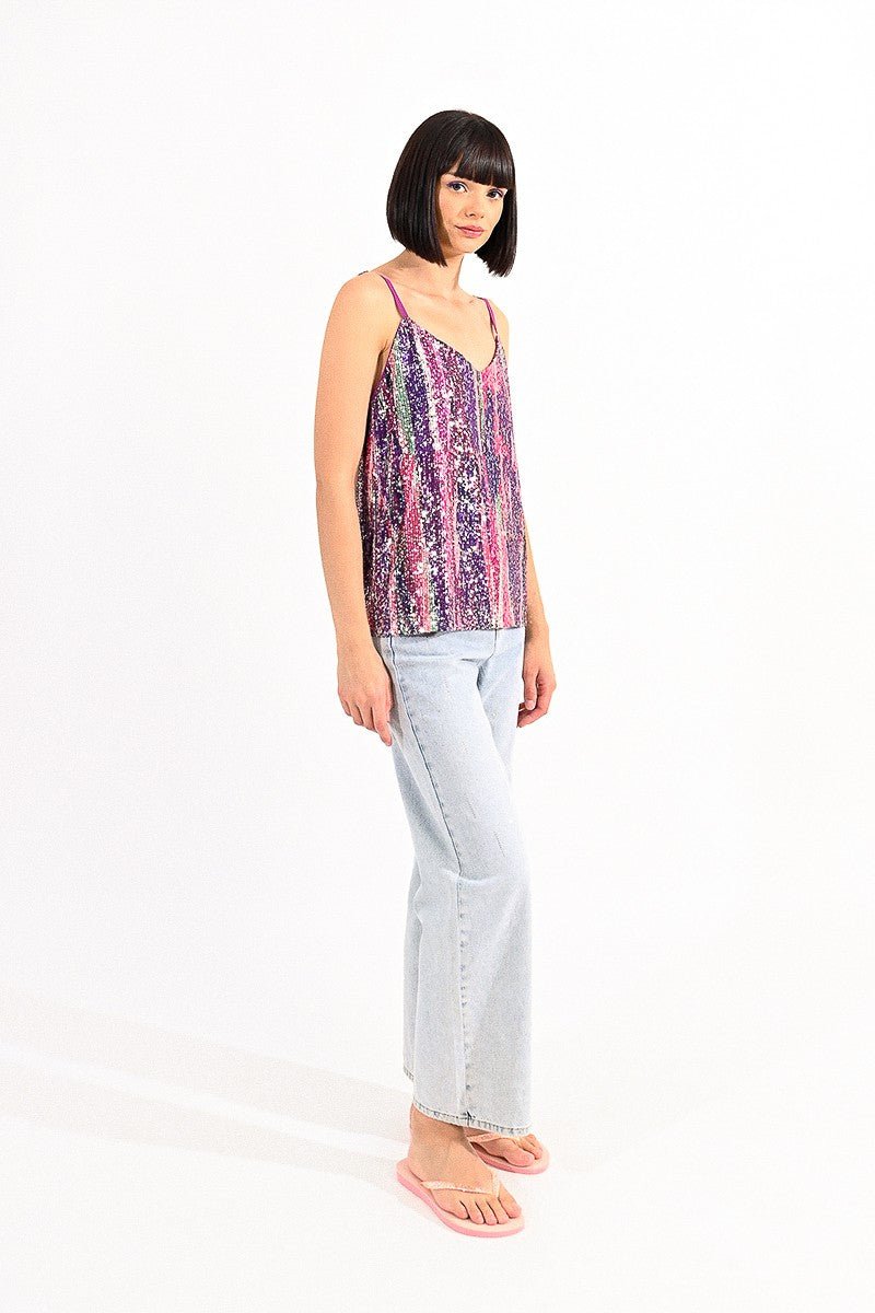 V-NECK CAMISOLE IN SEQUIN - PURPLE - Molly Bracken E-Shop