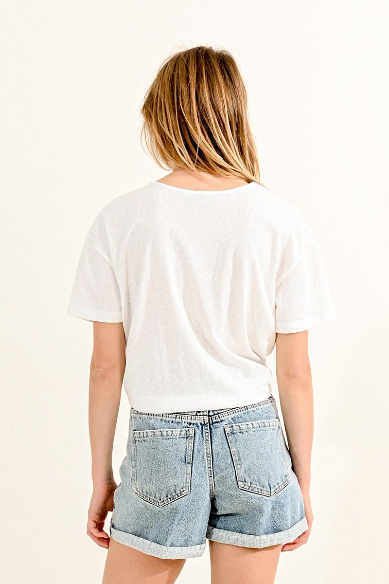 V-NECK LACE TRIM TEE - OFFWHITE - Molly Bracken E-Shop