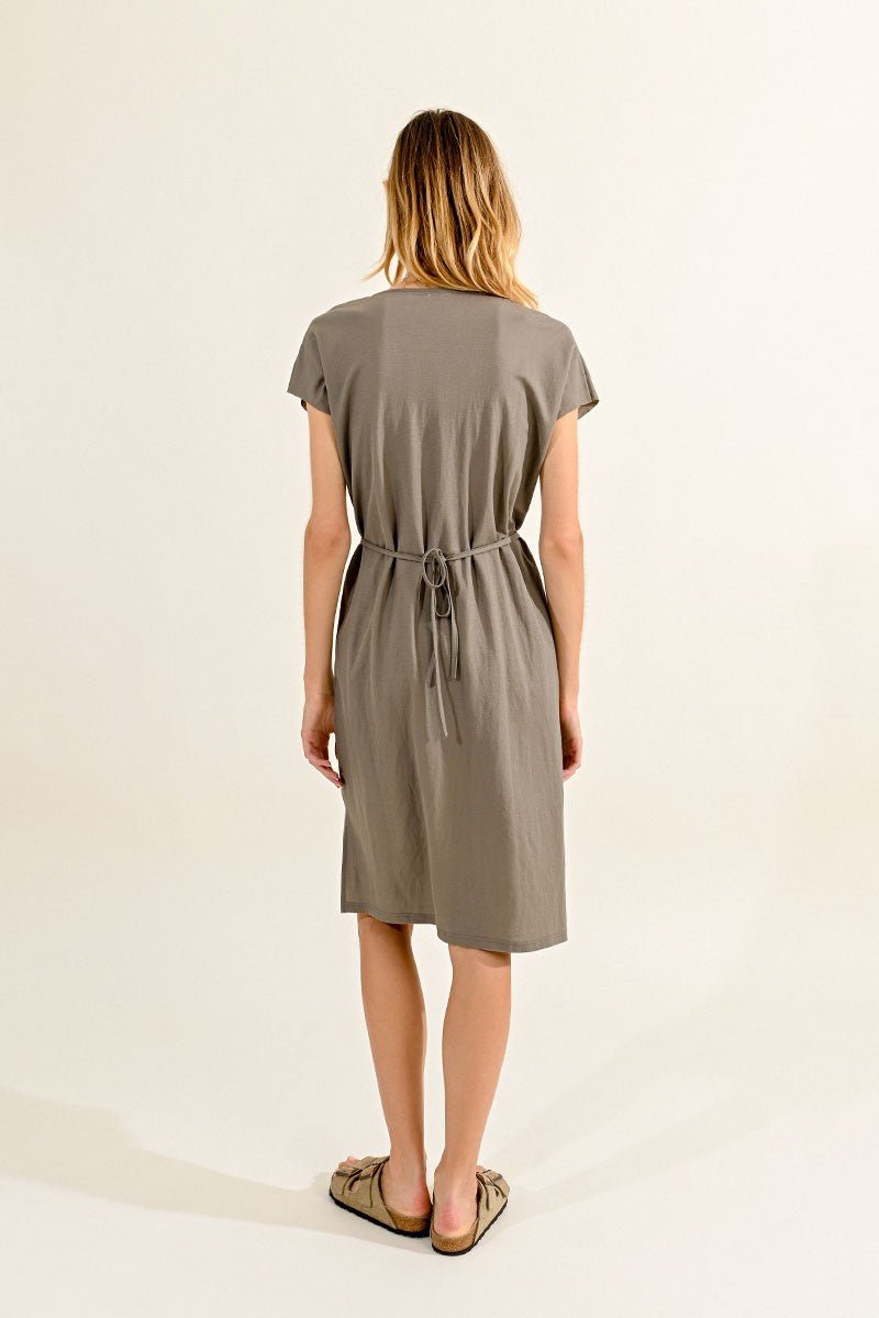V-NECK MIDI DRESS - KHAKI - Molly Bracken E-Shop