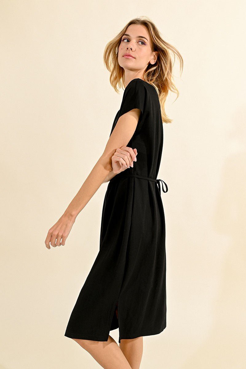V-NECK MIDI DRESS - BLACK - Molly Bracken E-Shop