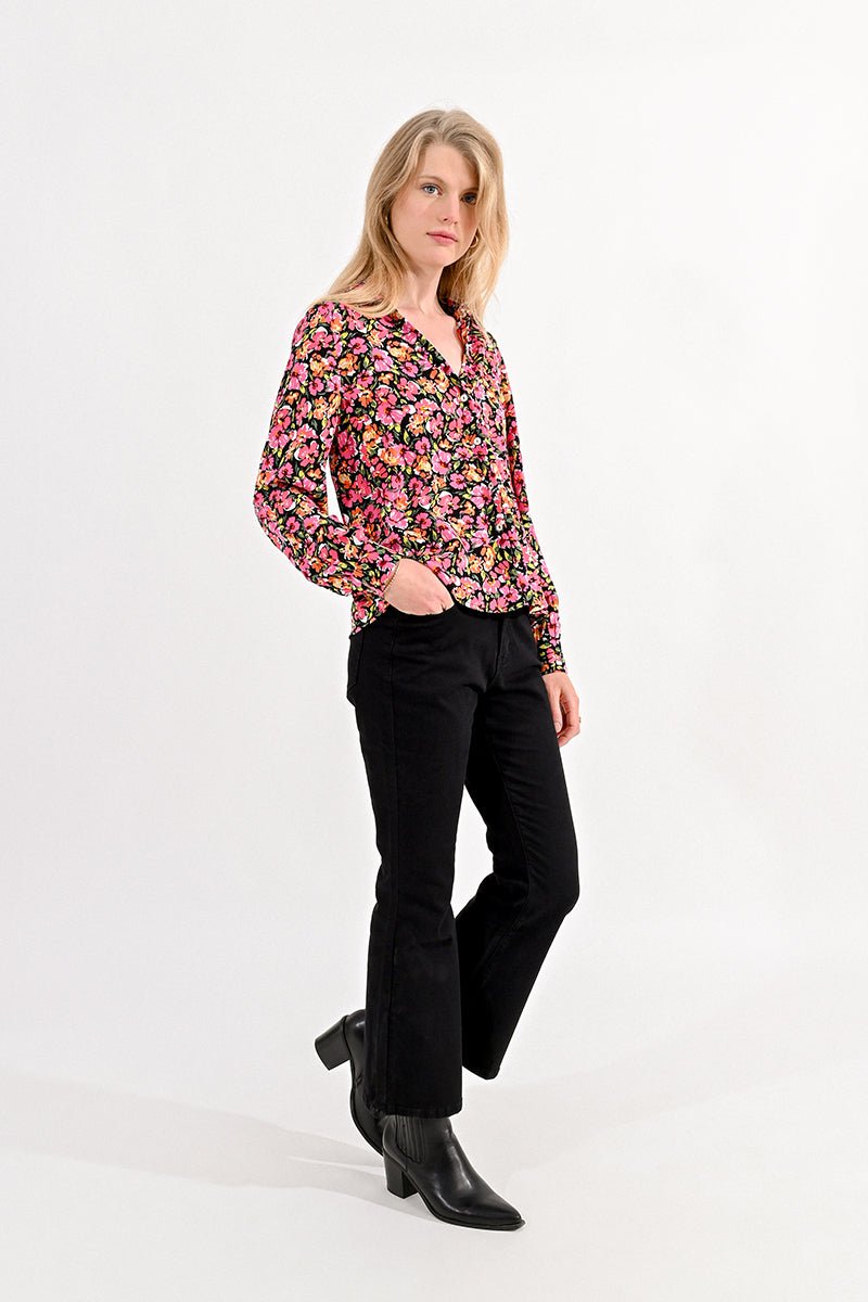 V-NECK SHIRT IN FLORAL PRINT - BLACK MARIA - Molly Bracken E-Shop