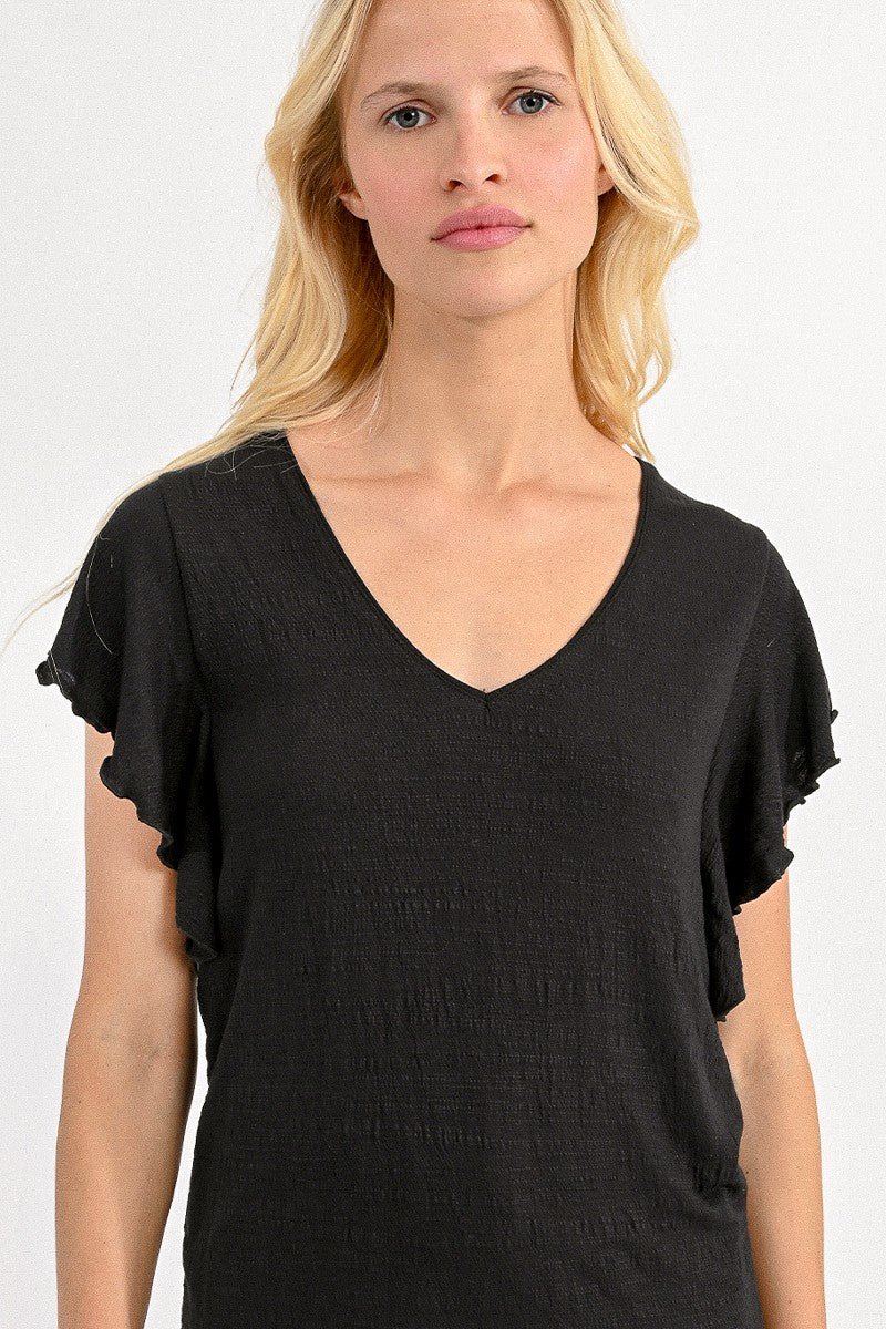 V-NECK SOFT TEE - BLACK - Molly Bracken E-Shop