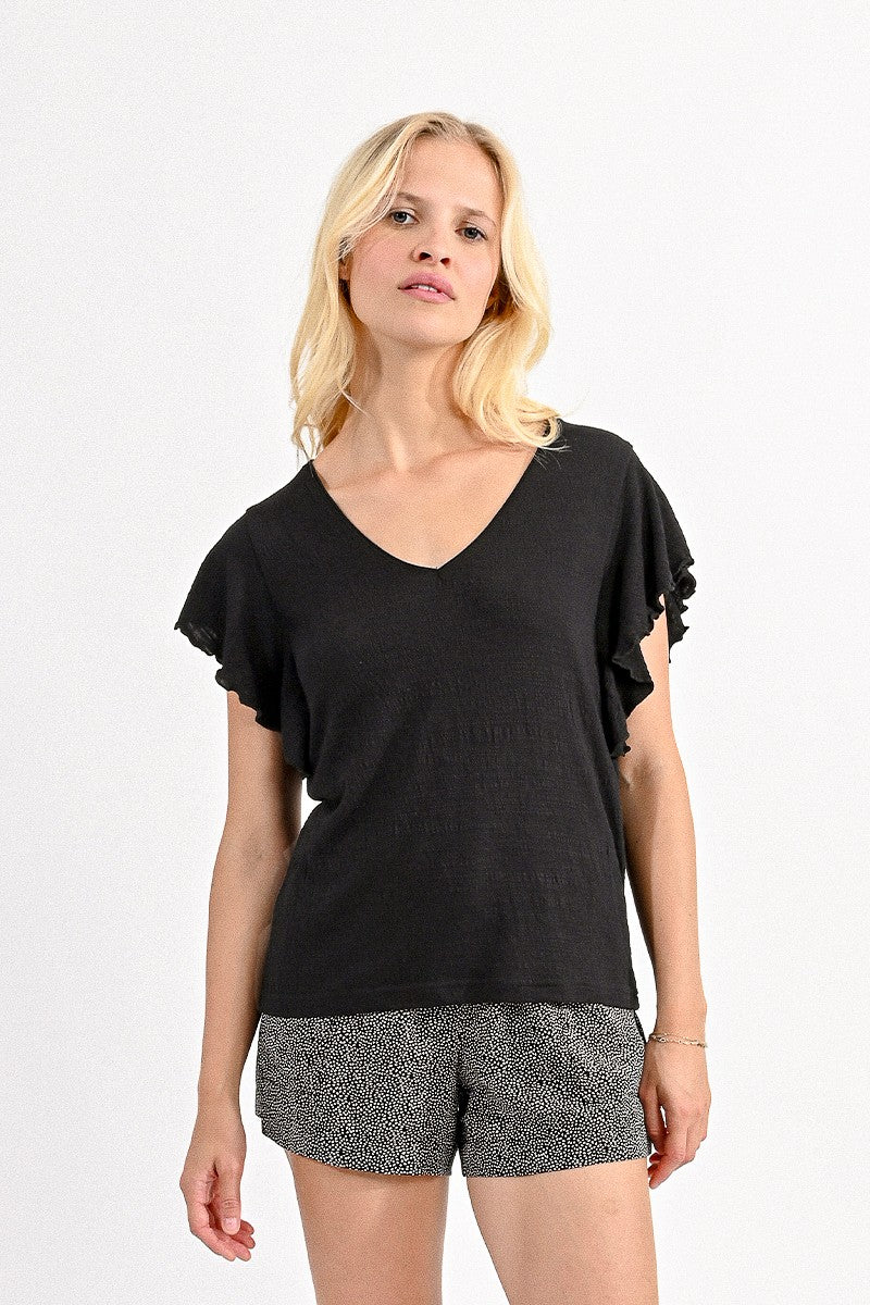 V-NECK SOFT TEE - BLACK - Molly Bracken E-Shop