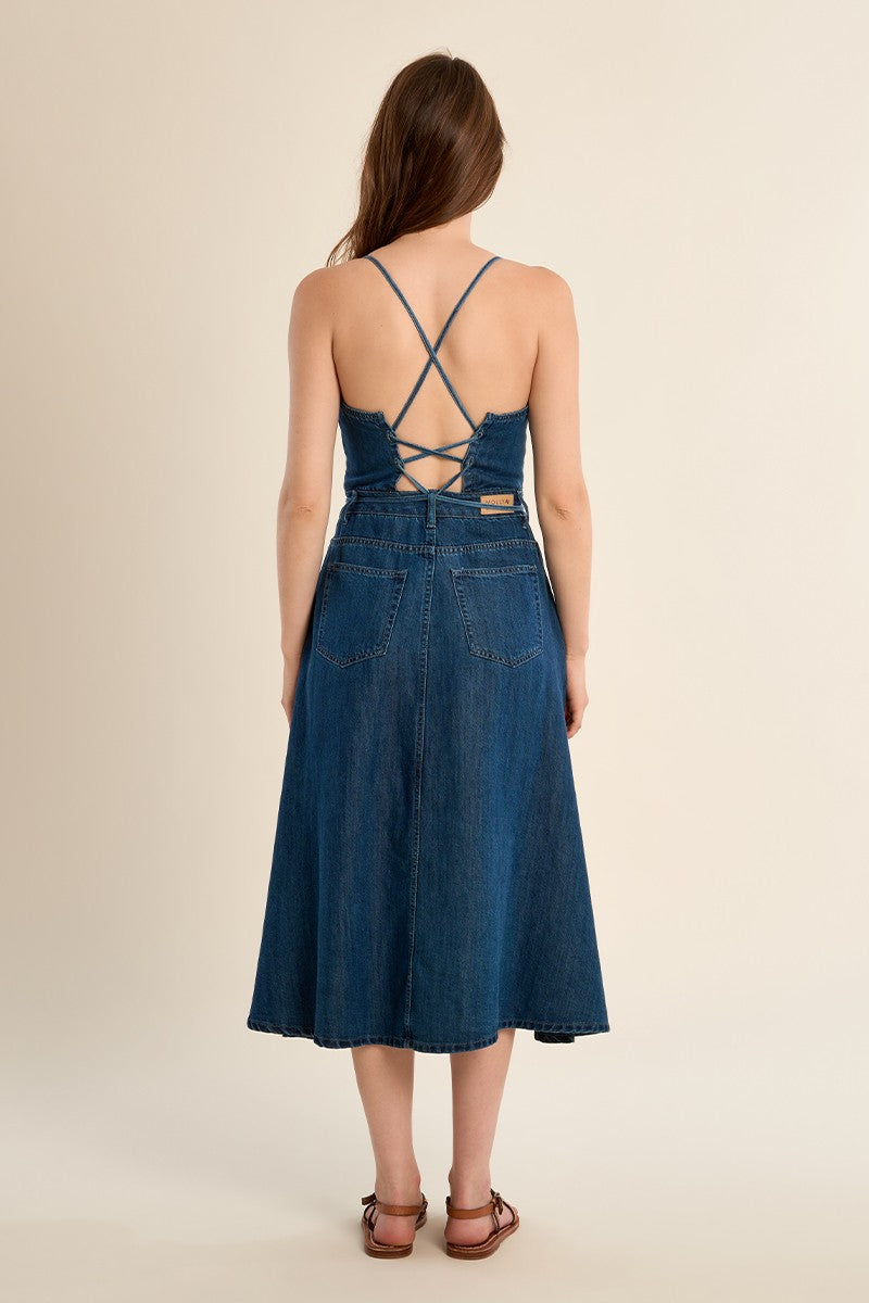 molly bracken denim dress Molly Bracken Denim Blue Maggy Dress Boho Chic with Delicate Button