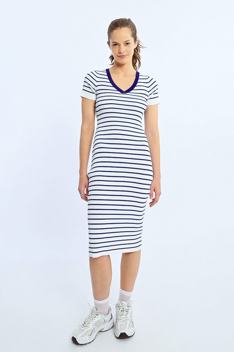 FITTED STRIPED DRESS, OPEN HEART AT THE BACK FITTED STRIPED DRESS, OPEN HEART AT THE BACK