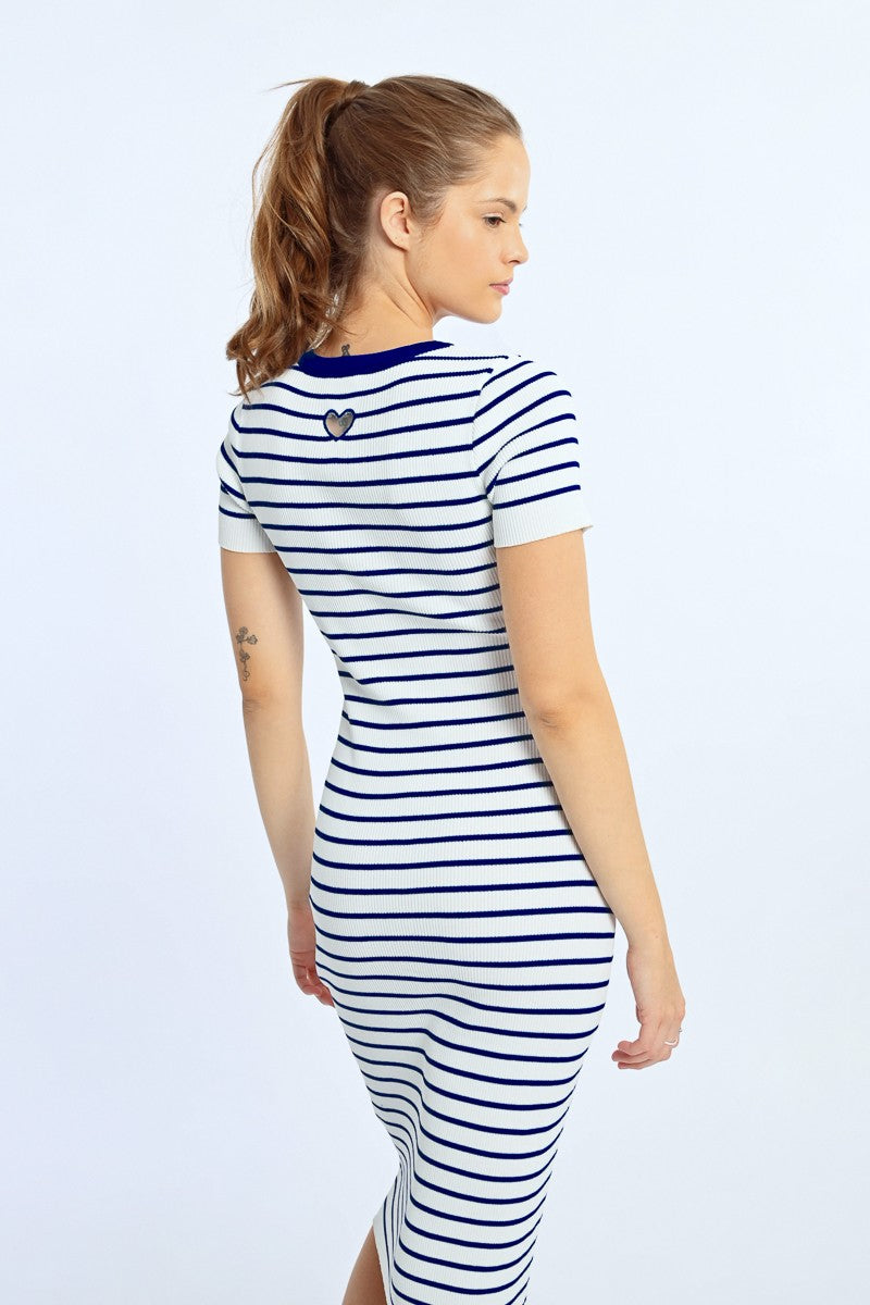 FITTED STRIPED DRESS, OPEN HEART AT THE BACK FITTED STRIPED DRESS, OPEN HEART AT THE BACK
