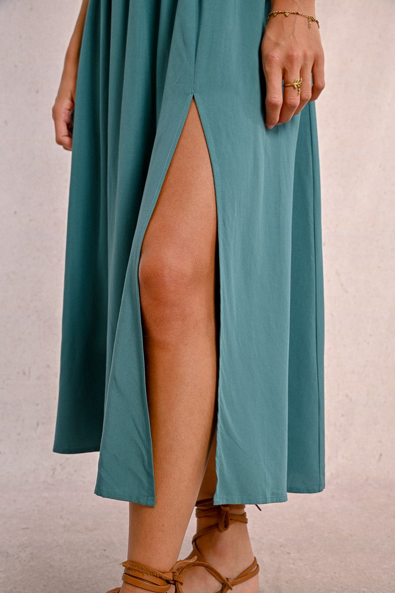 MID-LENGTH DRESS, SLIT MID-LENGTH DRESS, SLIT