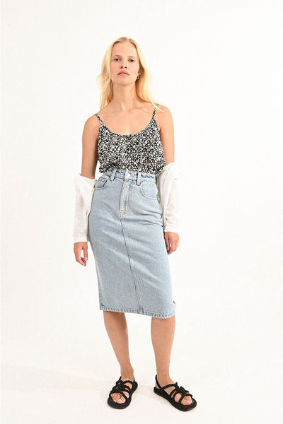 PENCIL WASHED DENIM SKIRT