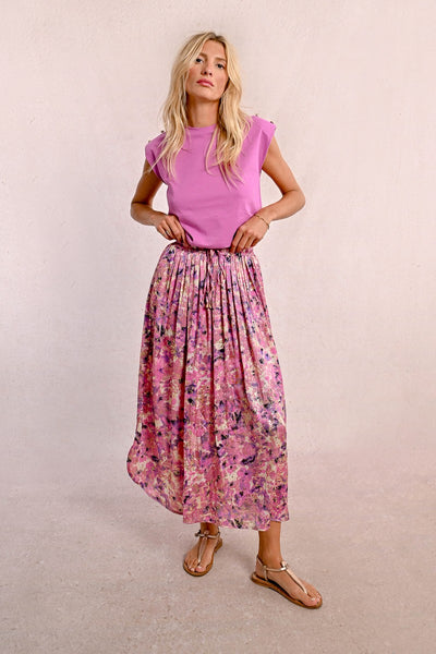 PLEATED AND PRINTED SKIRT