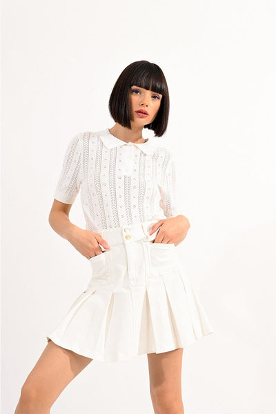 口コミ・レビュー評価が高いおすすめ人気商品の通販 PLEATED DENIM MINI SKIRT スカート