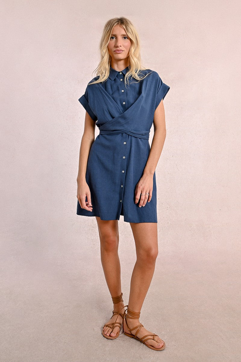 TIE-BACK SHIRT DRESS SAGE GREEN / XS