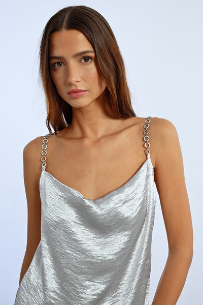 トップス S customize chain tops TOP WITH RHINESTONE STRAPS, SATIN EFFECT