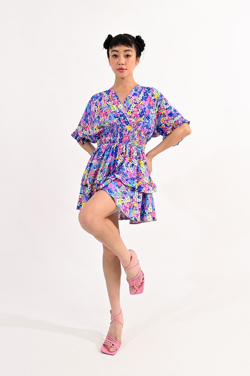 V-NECK MINI DRESS IN VISCOSE - BLUE LUCY - Molly Bracken E-Shop