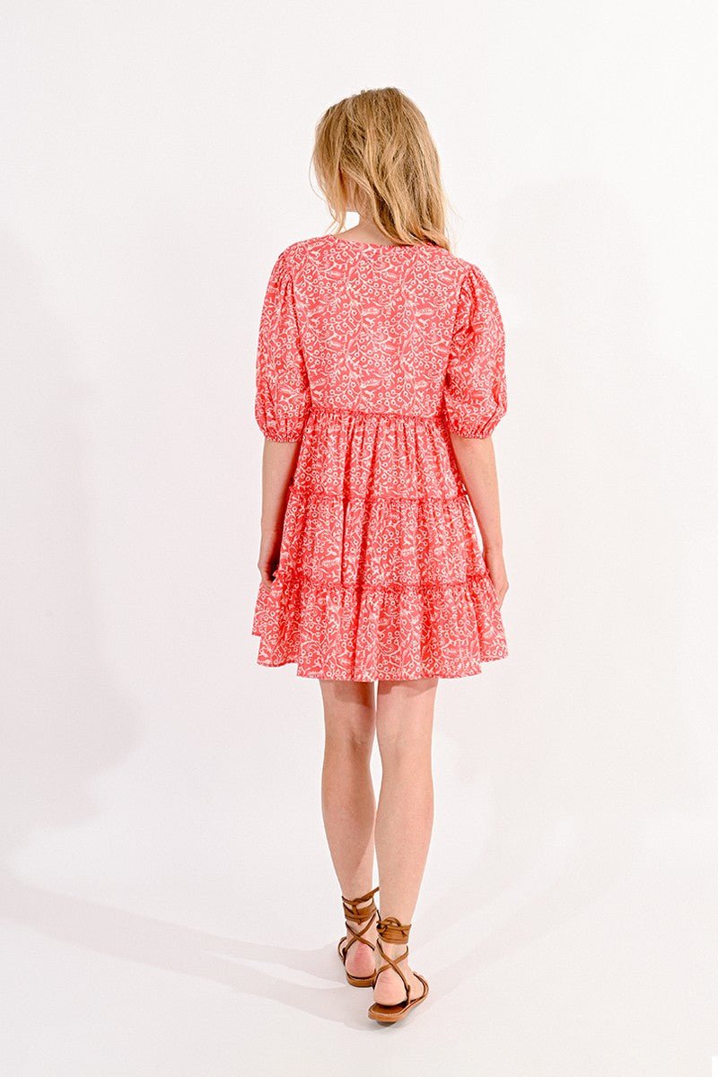 V-NECK MINI PRINTED DRESS - PINK INDRA - Molly Bracken E-Shop