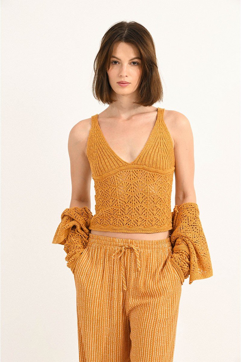 V-NECK POINTELLE TANK TOP - YELLOW MANGO - Molly Bracken E-Shop