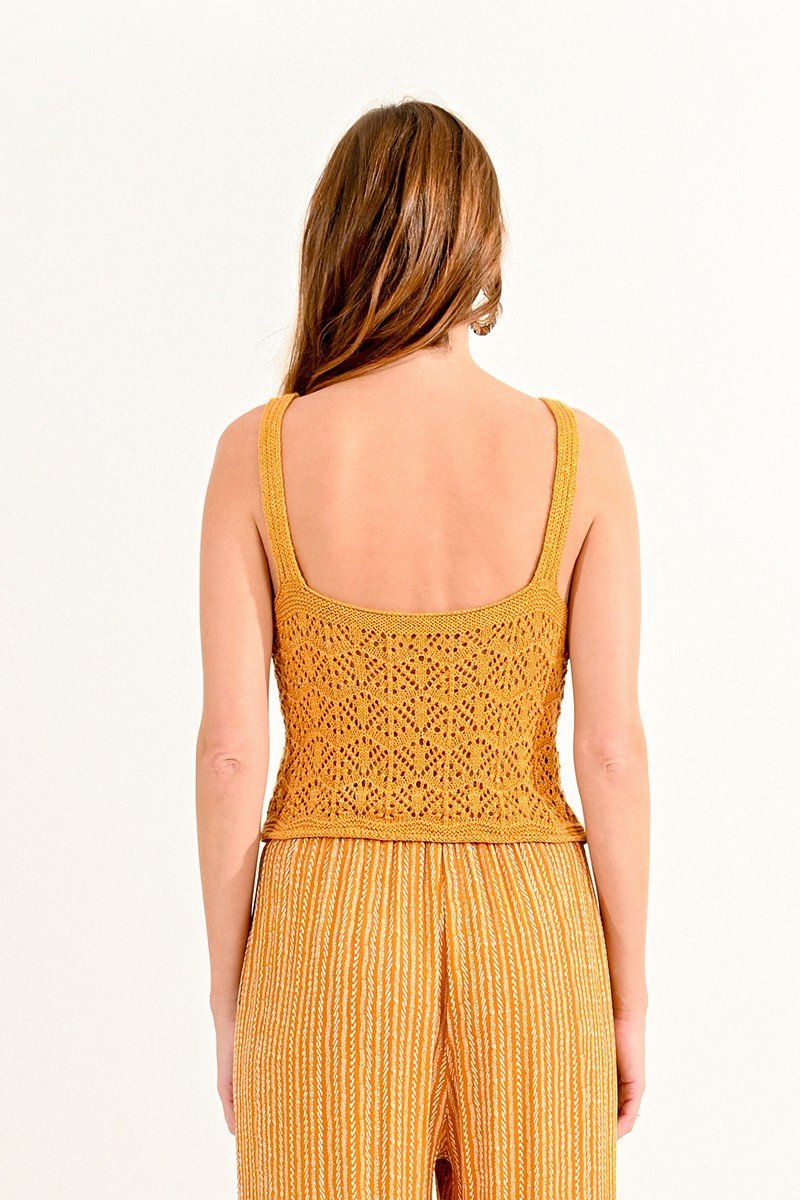 V-NECK POINTELLE TANK TOP - YELLOW MANGO - Molly Bracken E-Shop