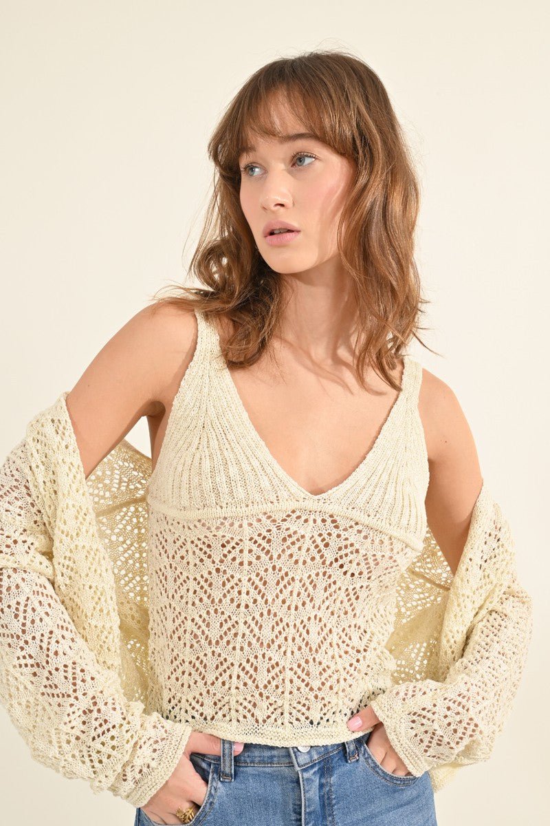 V-NECK POINTELLE TANK TOP - OFFWHITE - Molly Bracken E-Shop