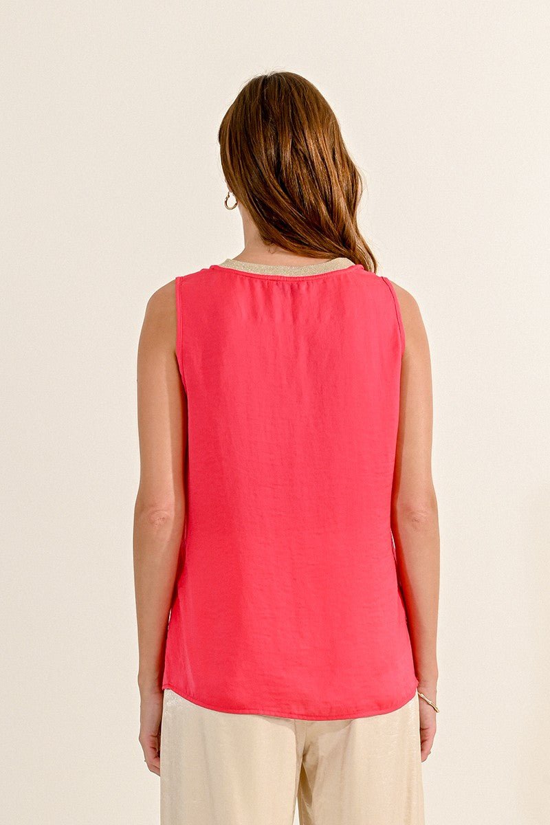 V-NECK SATIN TANK TOP - CORAL - Molly Bracken E-Shop