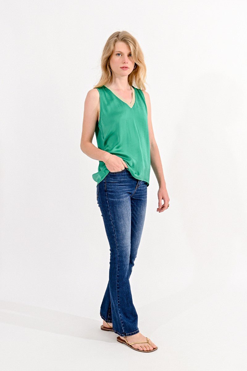 V-NECK SATIN TANK TOP - GREEN - Molly Bracken E-Shop