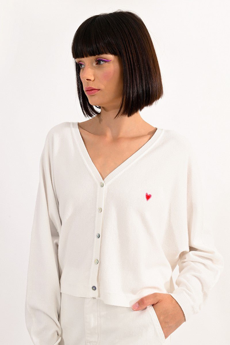 V-NECK SOFT KNIT CARDIGAN - OFFWHITE - Molly Bracken E-Shop