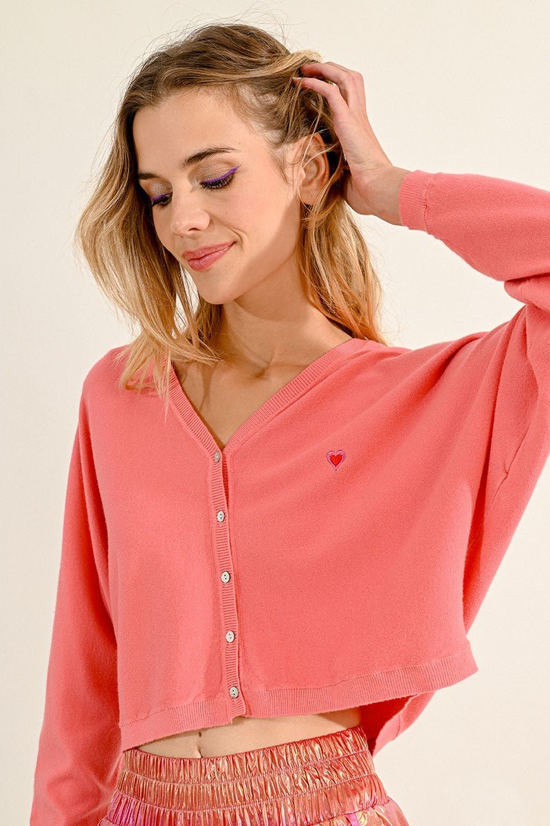 V-NECK SOFT KNIT CARDIGAN - PINK - Molly Bracken E-Shop