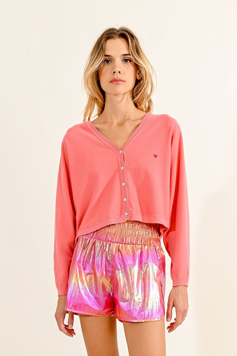 V-NECK SOFT KNIT CARDIGAN - PINK - Molly Bracken E-Shop