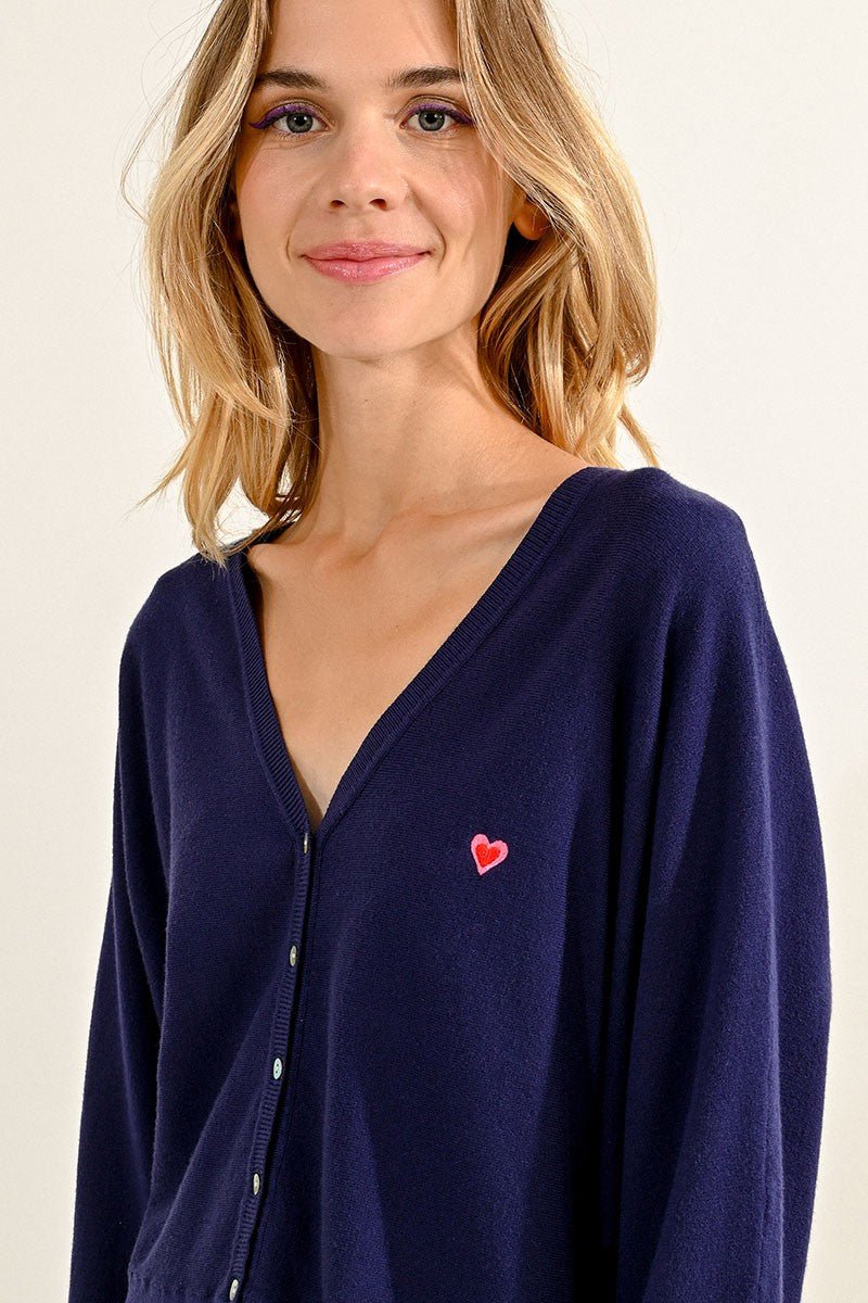 V-NECK SOFT KNIT CARDIGAN - NAVY BLUE - Molly Bracken E-Shop