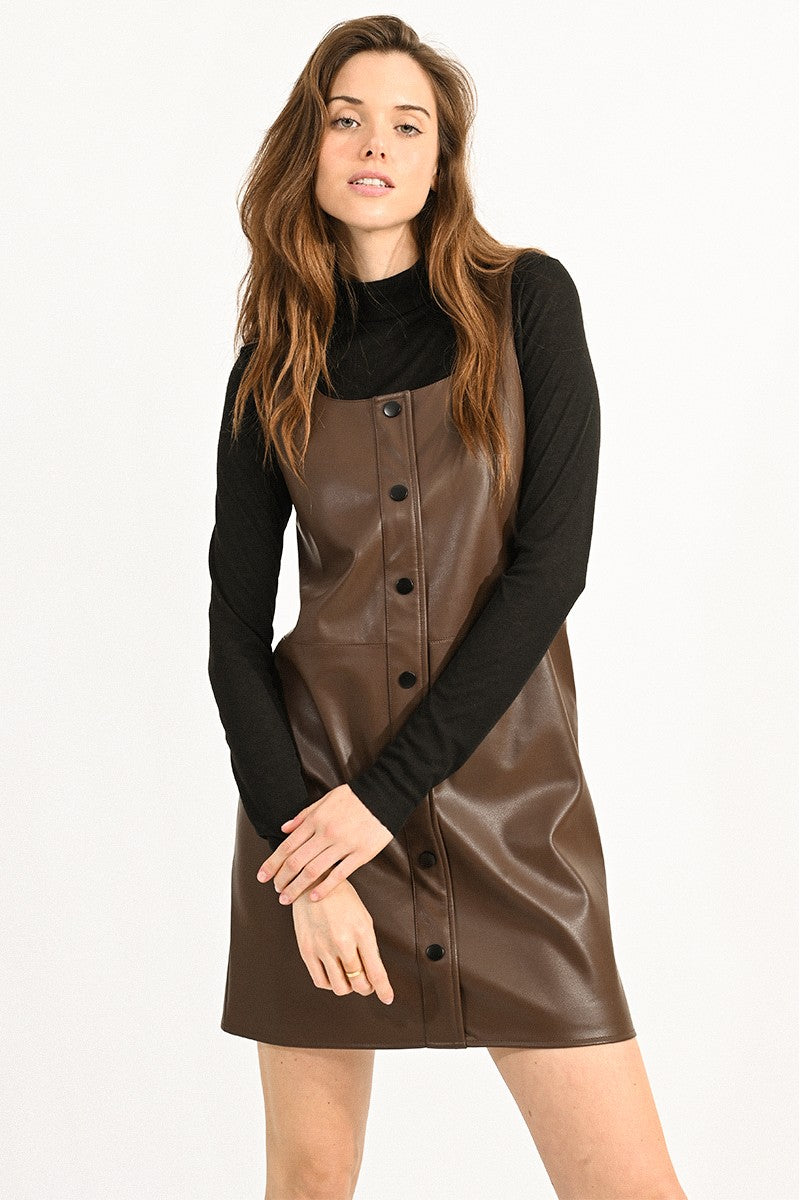 VEGAN LEATHER DRESS BROWN / XS VEGAN LEATHER DRESS BROWN / XS