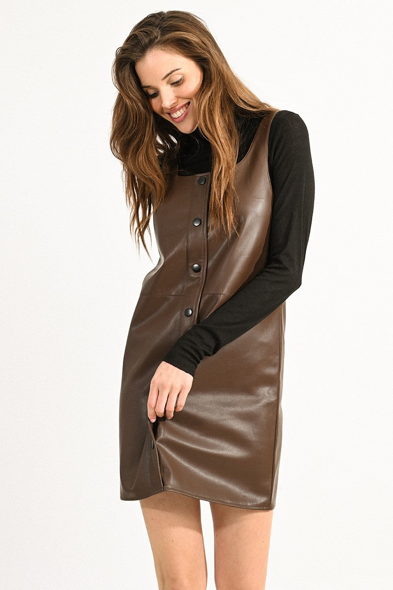 VEGAN LEATHER DRESS BROWN / XS VEGAN LEATHER DRESS BROWN / XS